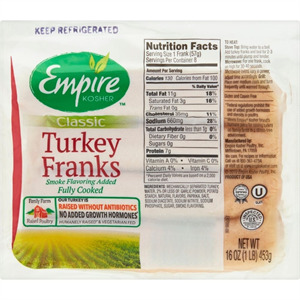 Empire Frozen Turkey Franks, 16 Oz