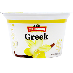 Mehadrin Greek Non Fat Yogurt Vanilla, 6oz