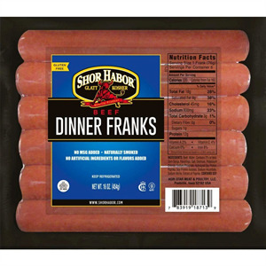 Shor Habor,  Frozen All Beef Large Dinner Franks, 16 OZ
